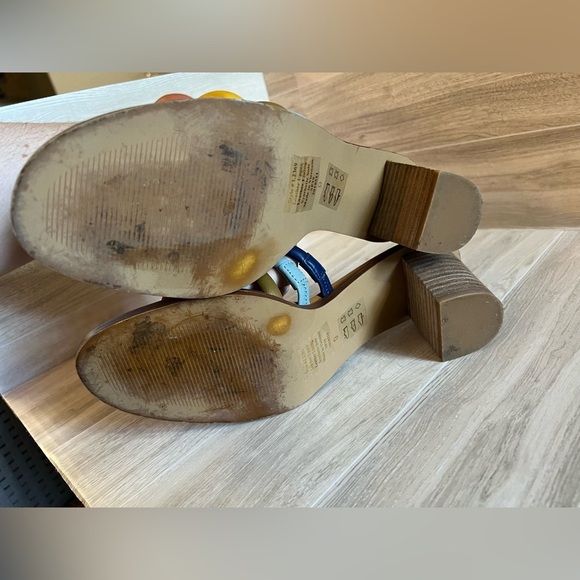 Madewell The Addie High Heel Leather Strappy Mule Blue Horizon Multi Size 9 - Picture 2 of 11